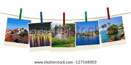 Croatia photography on clothespins isolated on white background