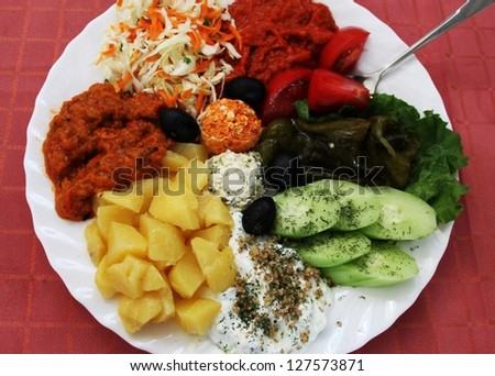 Colorful picture of different kind of salads