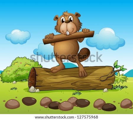 Illustration of a beaver with a piece of wood