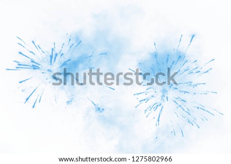 Stylized fireworks photography, gray-blue on white