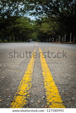 Double yellow lines on the street