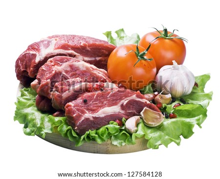 meat and fresh vegetables isolated on white background