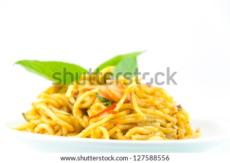 Spaghetti on the white backgrounds.