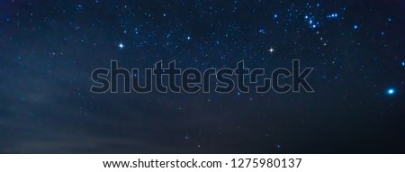 Panorama blue night sky milky way and star on dark background.Universe filled with stars, nebula and galaxy with noise and grain.star