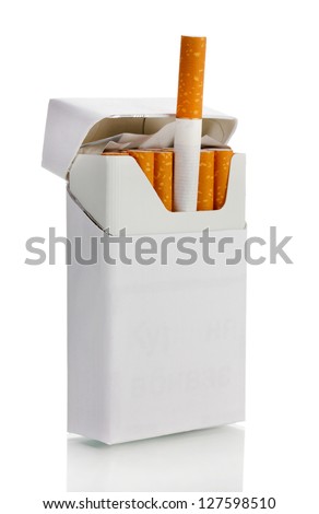 Box of cigarettes, isolated on a white Royalty-Free Stock Photo #127598510