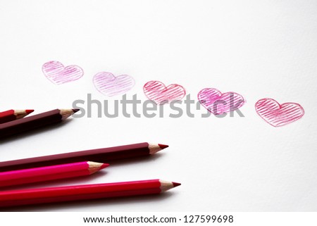 Hand drawn hearts with pencils
