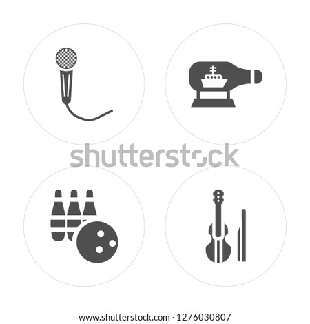 4 Singing, Bowling, Ship in a bottle, Violin modern icons on round shapes, vector illustration, eps10, trendy icon set.