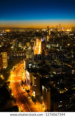 Aerial view of road in Tokyo city, cityscape skyline.