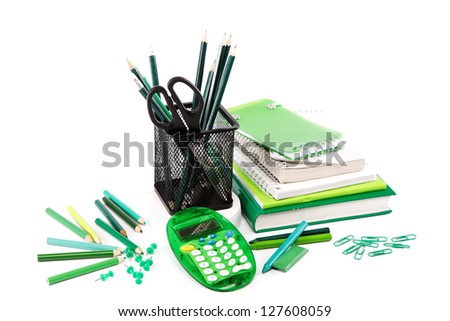 Office and student accessories isolated on a white background. Back to school concept.