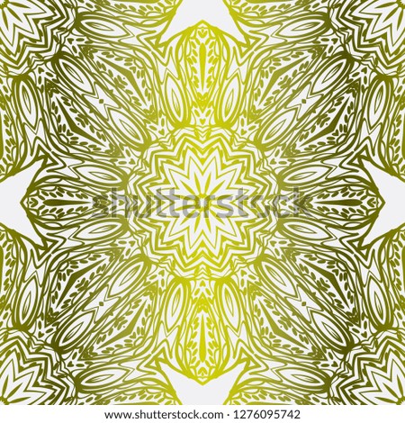 Gold color seamless Floral Ornament. Symmetric Pattern . For Print Bandanna, Tablecloth, Fabric Fashion. Vector illustration