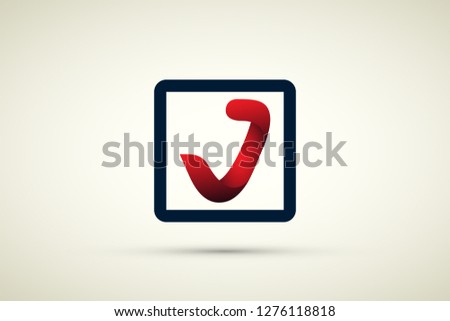 3D abstract red color J letter in square logo design vector.
