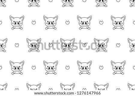 Cartoon character cute pig seamless pattern background for design.
