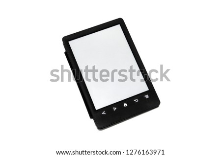 Black blank ebook reader in the case or tablet on white background