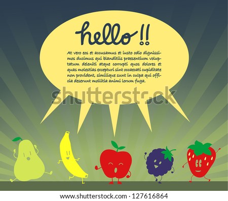 Happy Cute Fruits Characters saying Hello!
