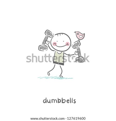 Man lifts dumbbells. Illustration.