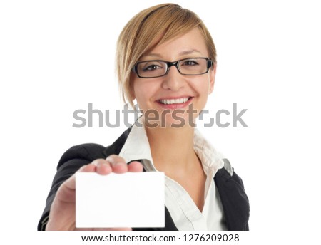 Woman showing her business card
