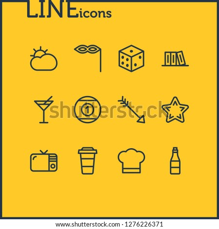 Vector illustration of 12 leisure icons line style. Editable set of arrow, coffee to go, star and other icon elements.
