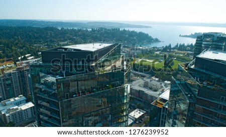 Bellevue Washington Downtown Skyscrapers View of Lake