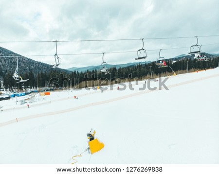 ski lift close up sky on background. winter activity