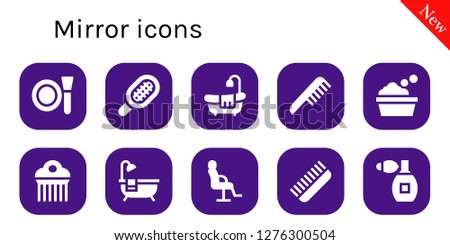  mirror icon set. 10 filled mirror icons. Simple modern icons about  - Make up, Comb, Bathtub, Salon chair, Perfume