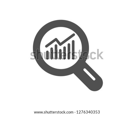 Chart icon. Report graph or Sales growth sign in Magnifying glass. Analysis and Statistics data symbol. Quality design element. Classic style icon. Vector