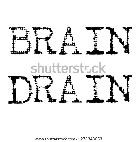 brain drain black stamp, sticker, label, on white background