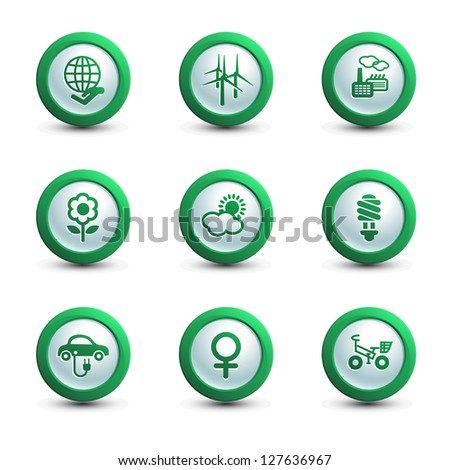 Set of ecology icons, round shape, vector illustration