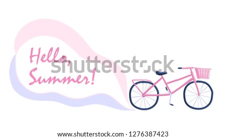 The drawing of the bicycle for women on a white background. Template. Hand drawn fashionable design on spring season ride. Ideal for scrap booking, post cards and wall decoration
