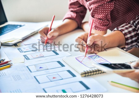 Website designer Creative planning application development  graphic creative ,creativity woman  working on laptop and designing  coloring color ideas style