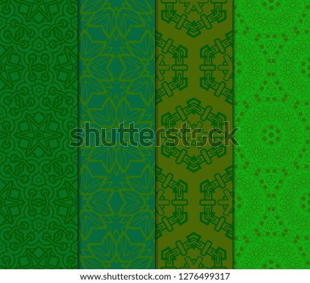 Set of Abstract Vector Seamless Pattern With Abstract Floral And Leave Style.Green color. For Modern Interiors Design, Wallpaper, Textile Industry