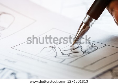 Production for Movie Storyboard drawing creative for movies process pre-production media films script for video editors, development cartoon illustration animation for production shooting