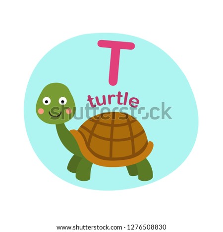 Illustration isolated alphabet letter t-turtle vector illustration