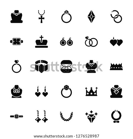 Vector Illustration Of 25 Icons. Editable Pack Necklace, Diamond, Pearl necklace, Earrings, Watch, Locket, Ring, Necklace