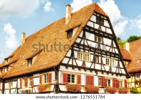 Half timbered Houses at the court of Monastery of Maulbronn Baden Wuerttemberg Germany
