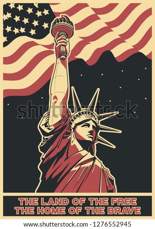 Statue of Liberty USA Flag and Anthem Words Vector Poster