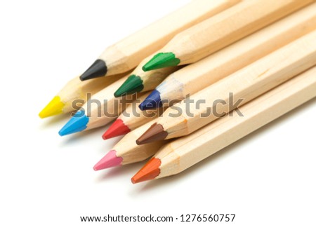 Wooden colorful ordinary pencils isolated on a white background, Image