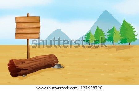 Illustration of an empty wooden signboard