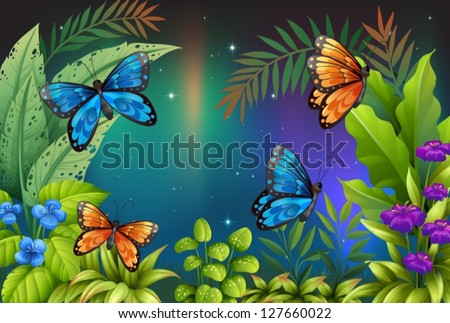 Illustration of butterflies in the garden