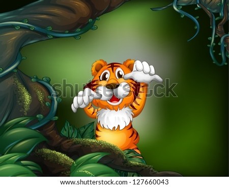 Illustration of a tiger in a scary forest