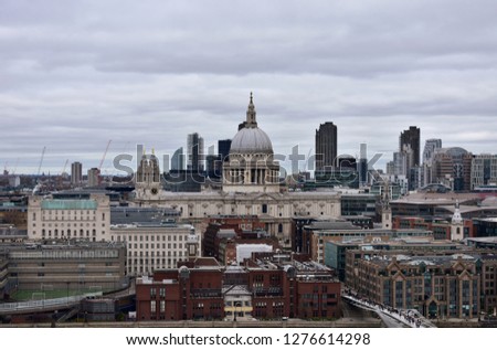St. Pauls Cathedral. Side view, dome and towers. London, United Kingdom.
