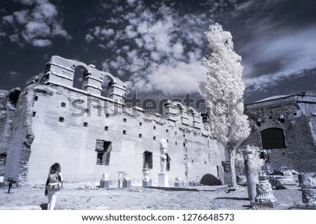 old greek ruins with snowy foliage 720nm infrared photo