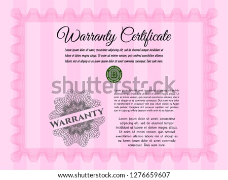Pink Retro Warranty Certificate template. Beauty design. With linear background. Customizable, Easy to edit and change colors. 