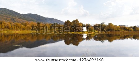 Landscape view of the Lake with mountains background, mountain reflect on water,