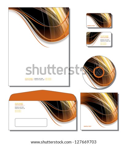 Identity System Template Vector - letterhead, business or gift cards, cd, cd cover, envelope.