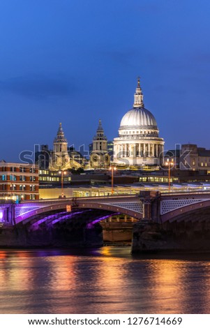 St paul cathedral with river thames sunset twilight in London UK. 