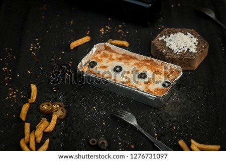 stock photo pasta bake with whole wheat elbow pasta gherkins and mozzarella cheese 