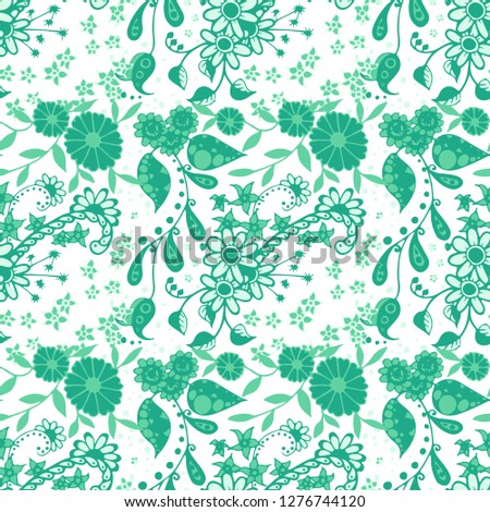 Seamless Pattern with Small Flowers in Liberty Style. Autumn Floral Texture with Hand Drawn Doodle Blossoms, Leaves and Buds. Small Natural Rapport for Chintz, Linen, Calico. Vector Zentangle.