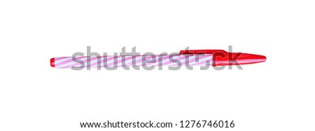 Colorful white ball point pen with red striped isolated on white background ,horizontal