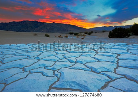 Sunset from Mesquite Flat Sand Dunes, Death Valley National Park, California Royalty-Free Stock Photo #127674680