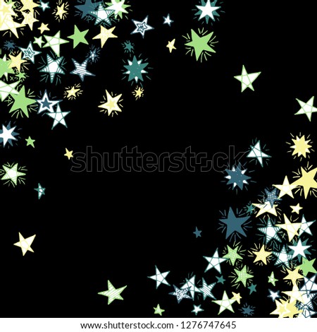 Doodle Stars. Hand Drawn New Year Background for Print, Card, Brochure. Bright Starry Pattern with Simple Childish Elements. Modern Vector Background for Party Decoration.